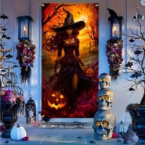 2D Door Banner Halloween Elegant Witch Door Banner/Cover